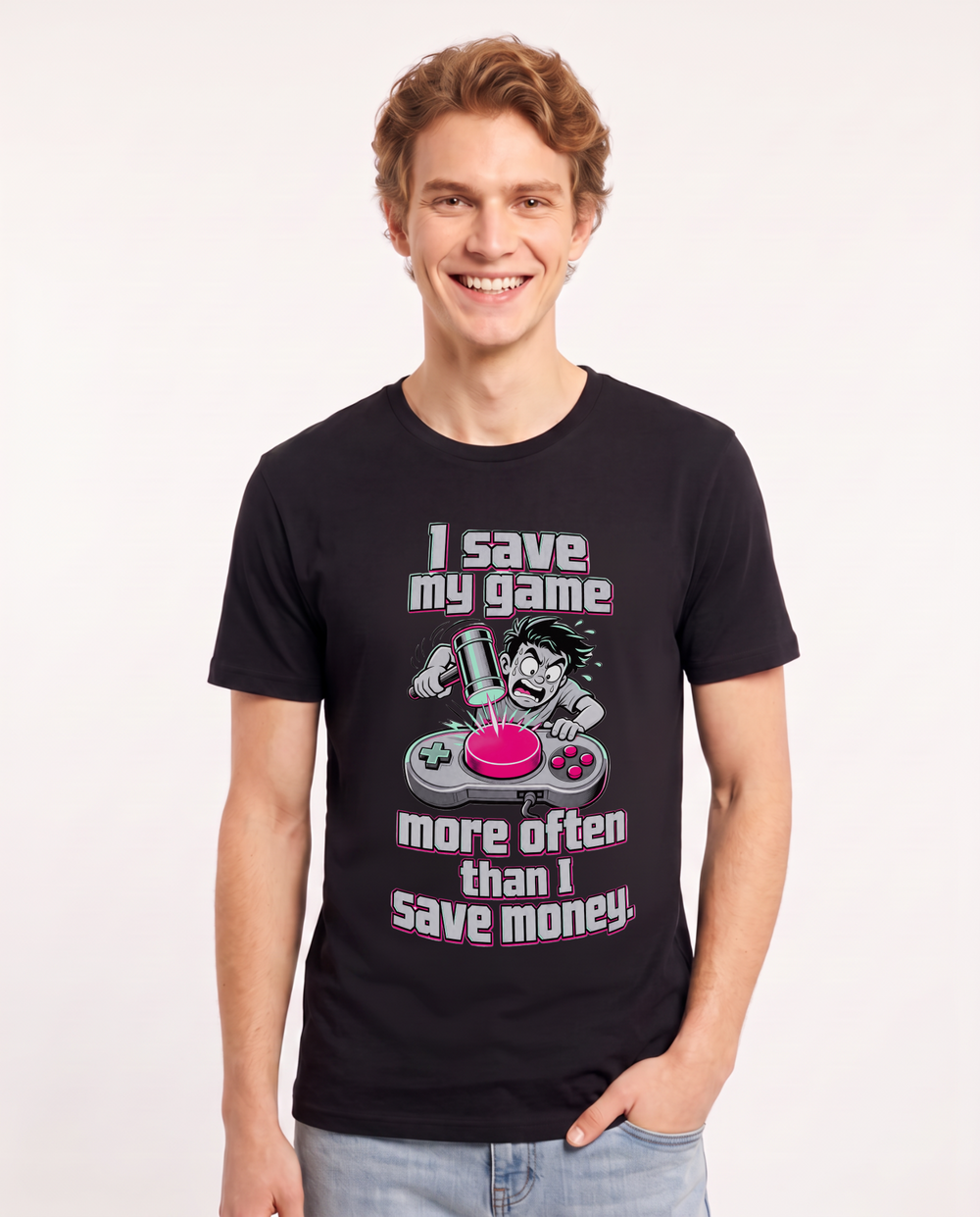 I save my game more often than I save money. Men's Black T-Shirt product image 2
