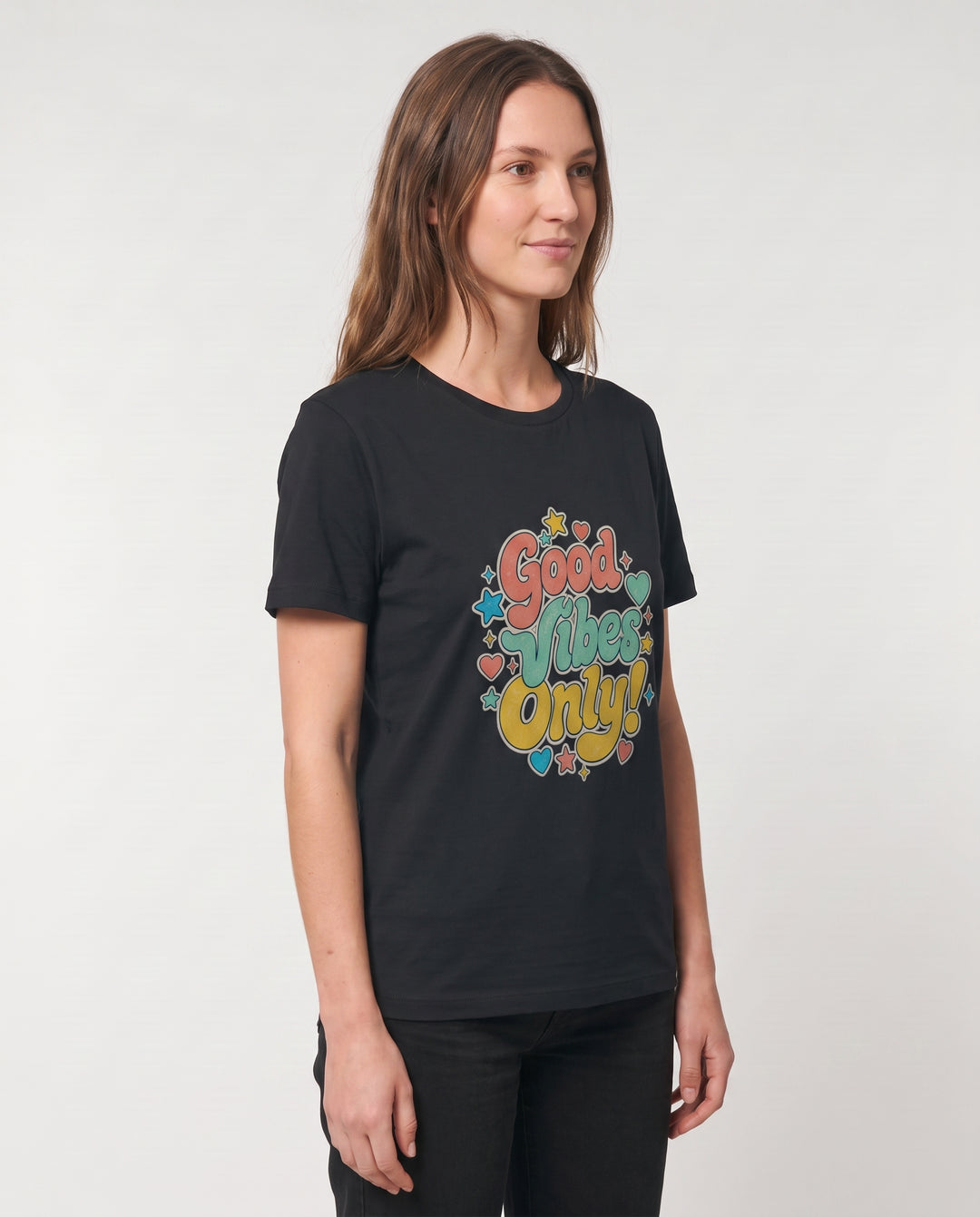 Good Vibes Only! Black T-Shirt mockup 2