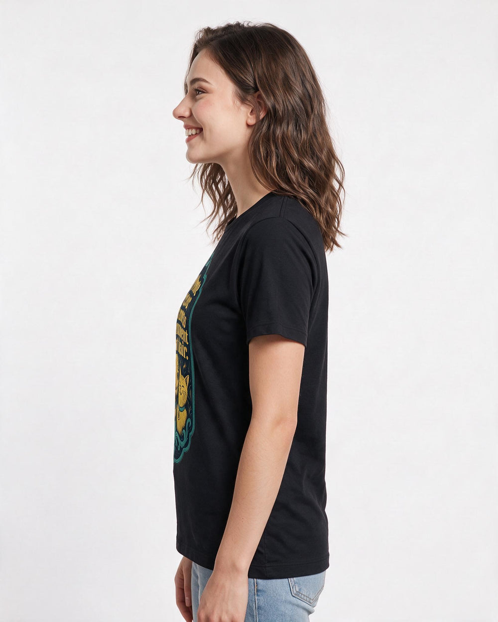 Graphic Women's Black T-Shirt - My home decor theme is permanent cat product image 2