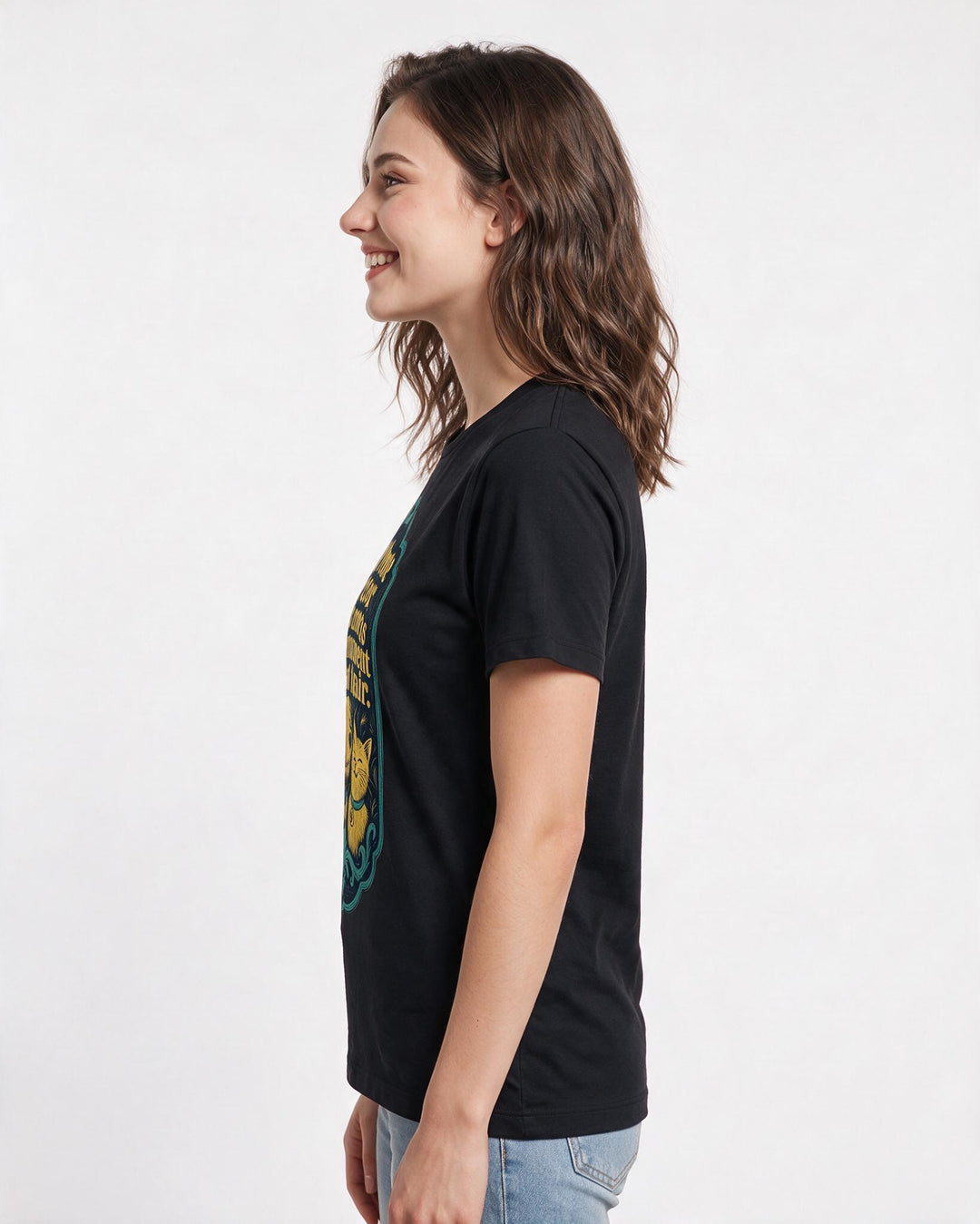 Graphic Women's Black T-Shirt - My home decor theme is permanent cat product image 2