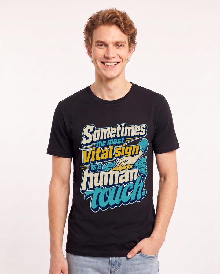 Nurse Men's Black T-Shirt – Sometimes the most vital sign is a human touch. product image 1