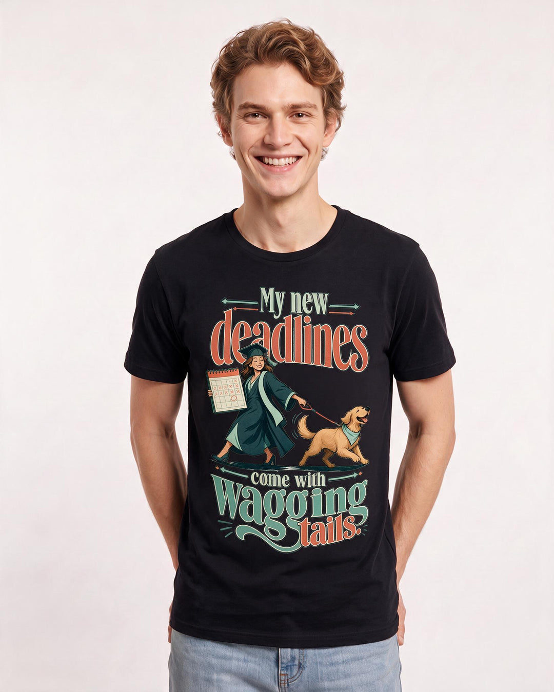 Funny Graduation Men's Black T-Shirt – My new deadlines come with wagging tails. product image 3