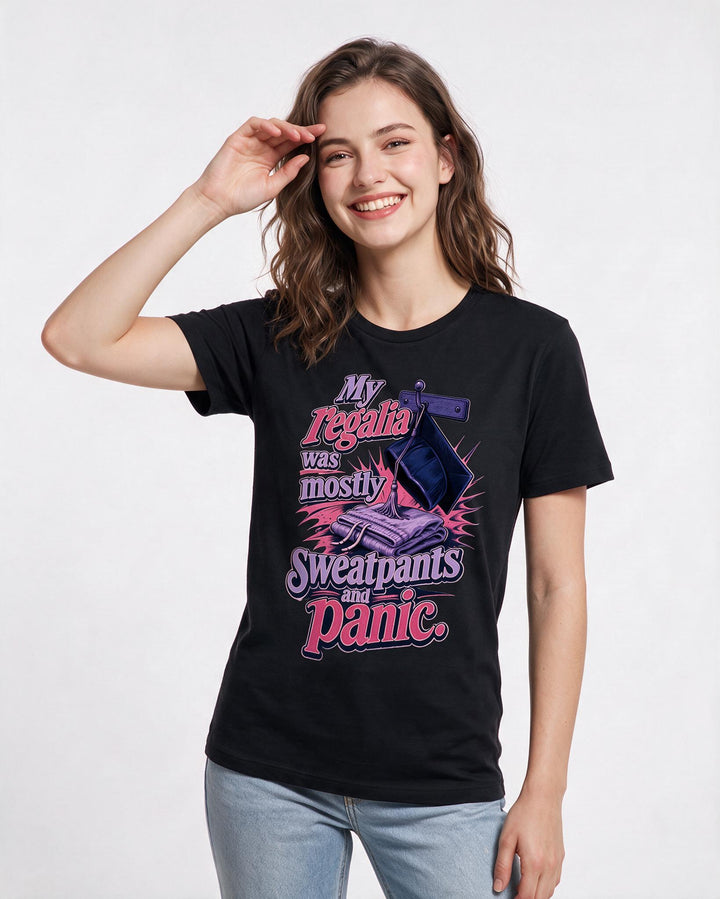 Graduation Women's Black T-Shirt – My regalia was mostly sweatpants and product image 3