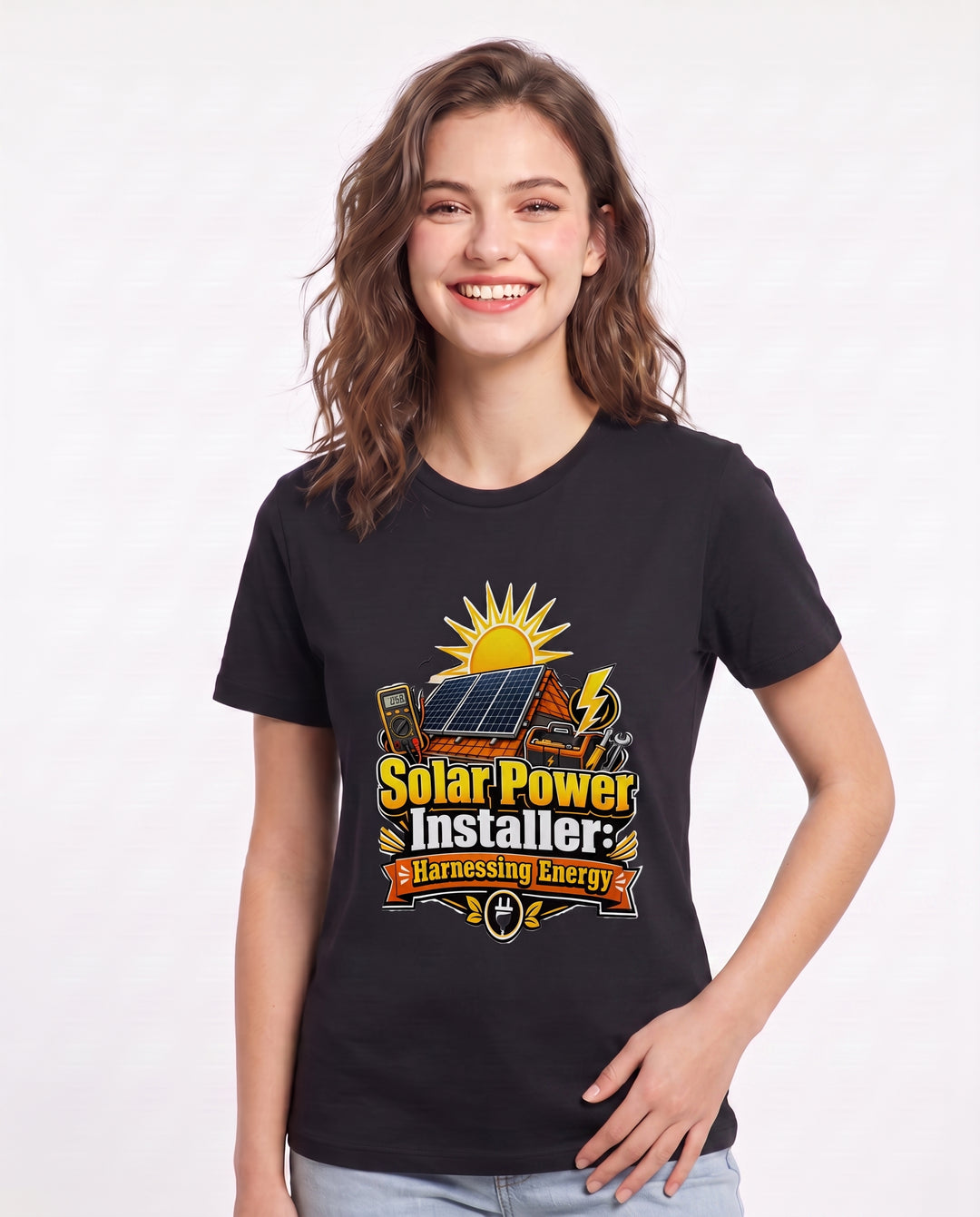 Solar Power Installer: Harnessing Energy Women's Black T-Shirt product image 1
