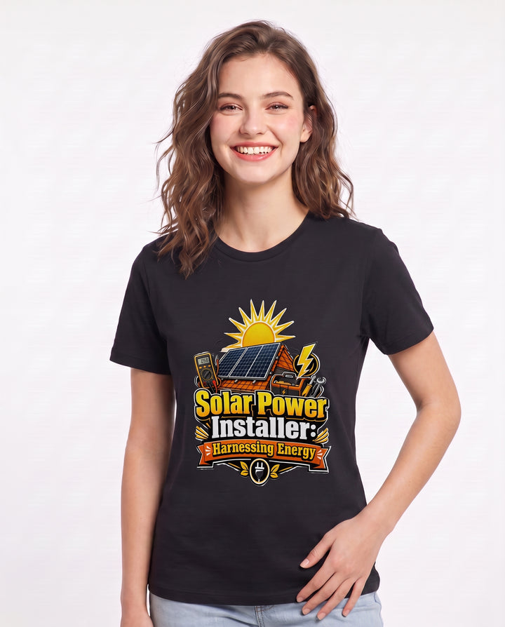 Solar Power Installer: Harnessing Energy Women's Black T-Shirt product image 1