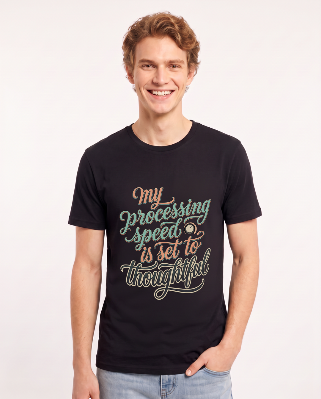 Neurodiversity Men's Black T-Shirt – My processing speed is set to thoughtful. product image 1