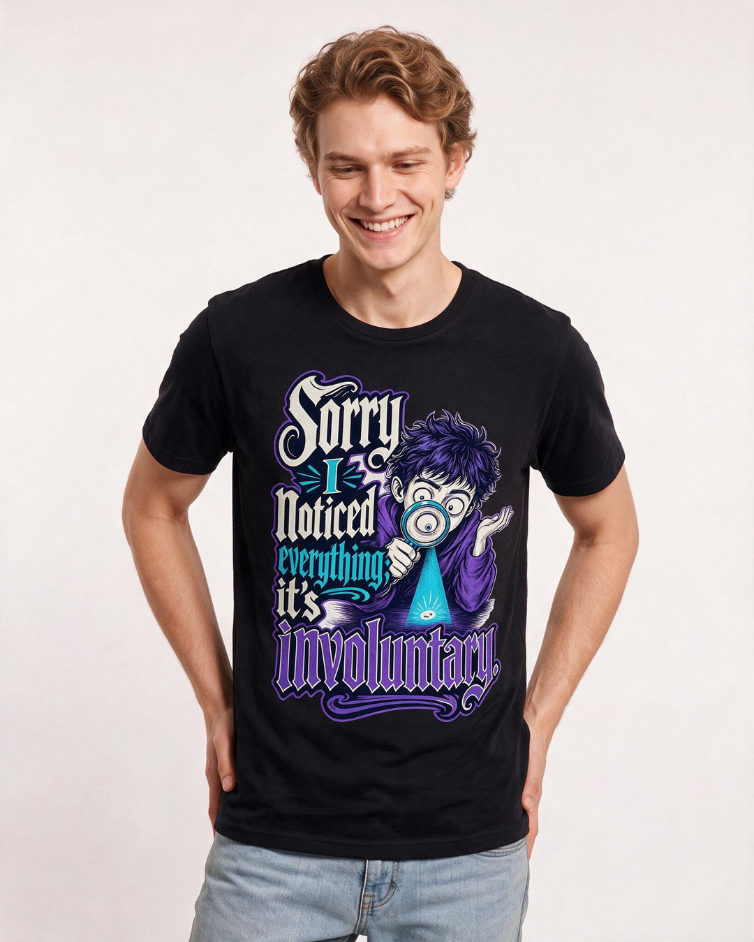 Neurodiversity Men's Black T-Shirt – Sorry I noticed everything; it's involuntary. product image 3