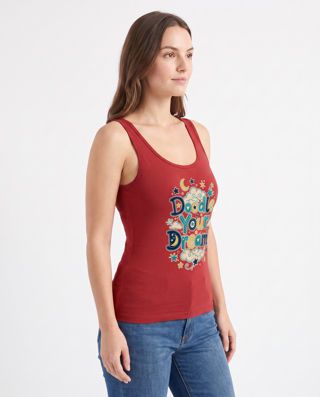 Doodle Your Dreams Sleeveless Tank Bodysuit mockup 2