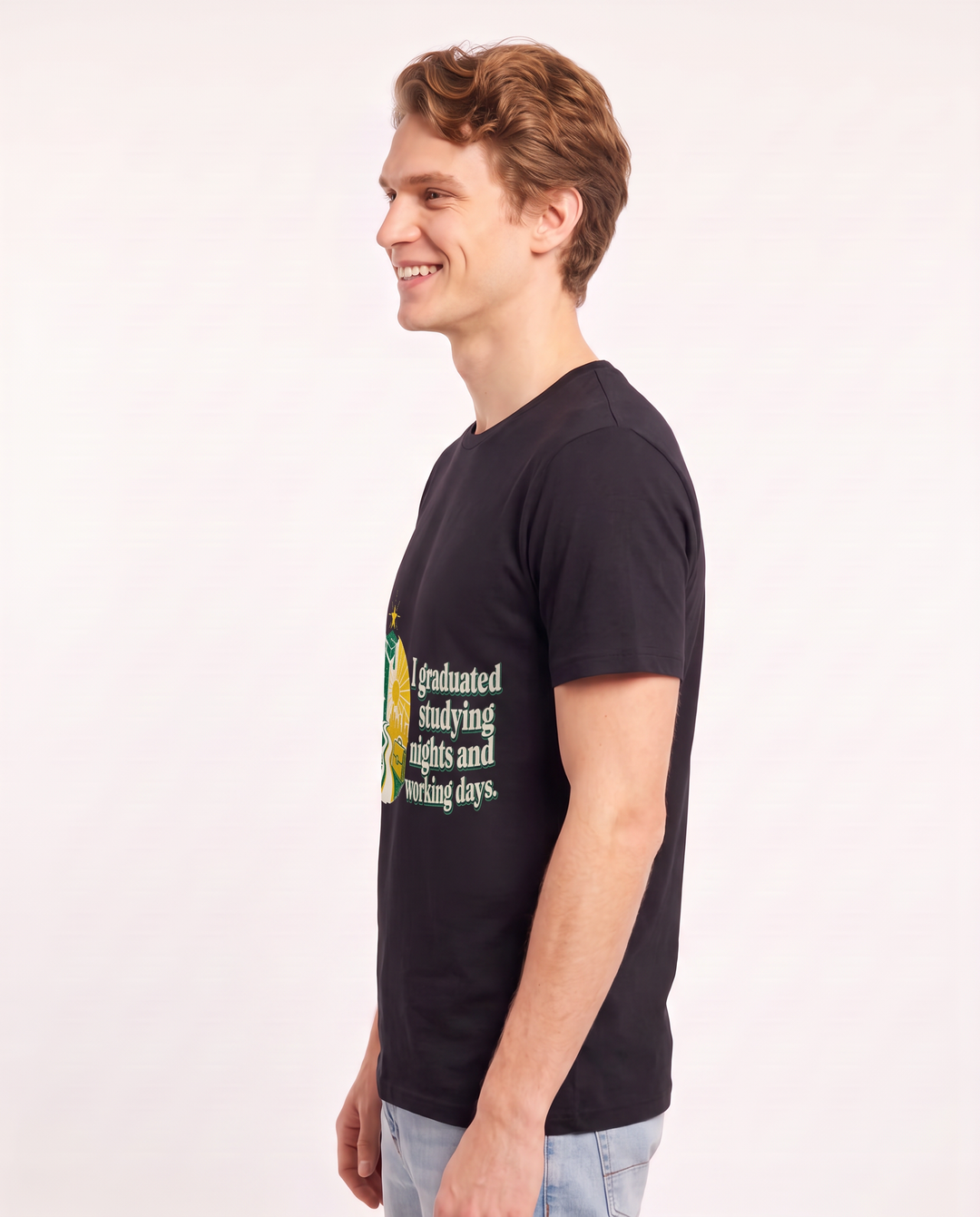 I graduated studying nights and working days. Men's Black T-Shirt product image 3
