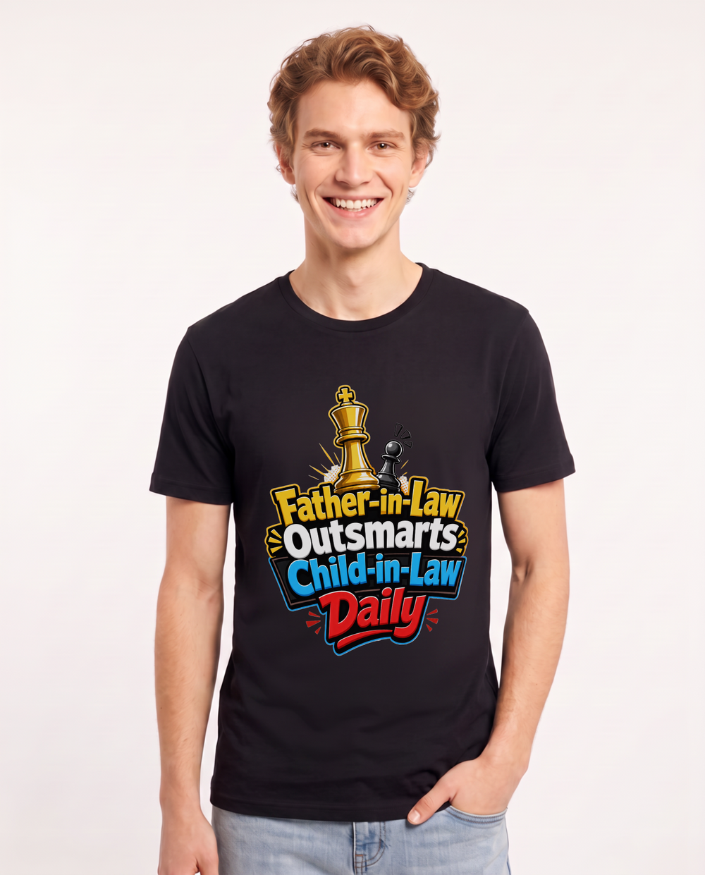 Father-in-Law Outsmarts Child-in-Law Daily Men's Black T-Shirt product image 2