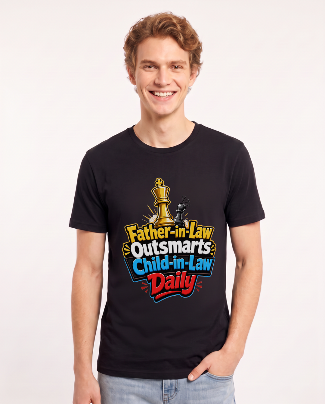 Father-in-Law Outsmarts Child-in-Law Daily Men's Black T-Shirt product image 2