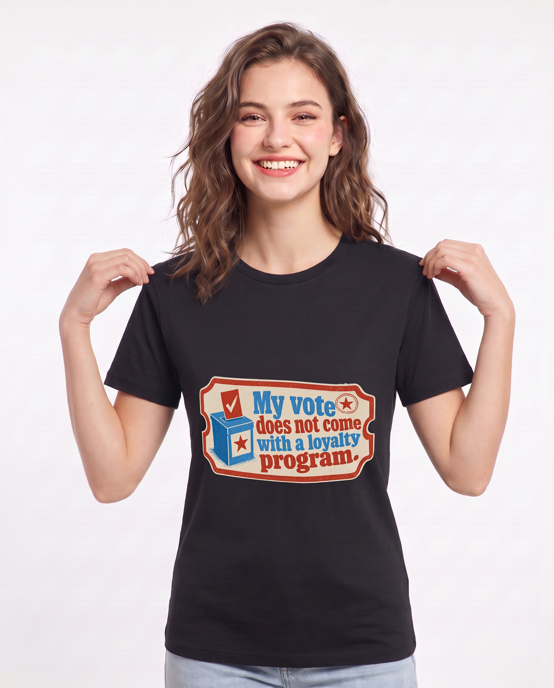 Graphic Women's Black T-Shirt - My vote does not come with a loyalty product image 3