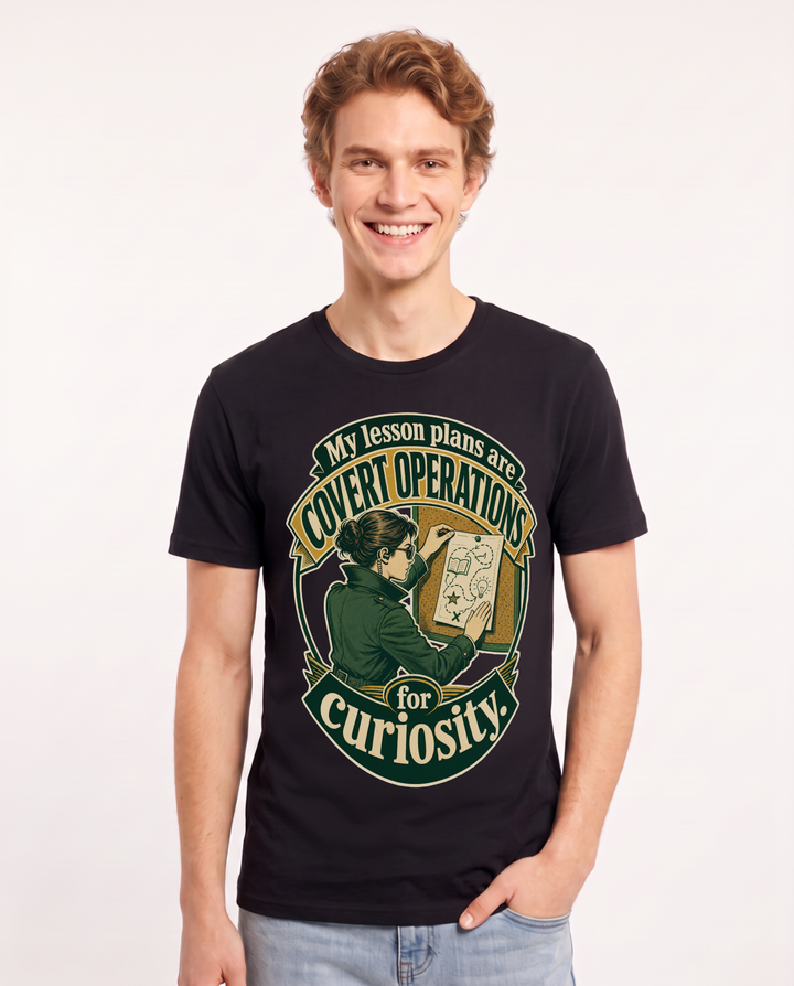 Teacher Men's Black T-Shirt – My lesson plans are covert operations for curiosity. product image 1