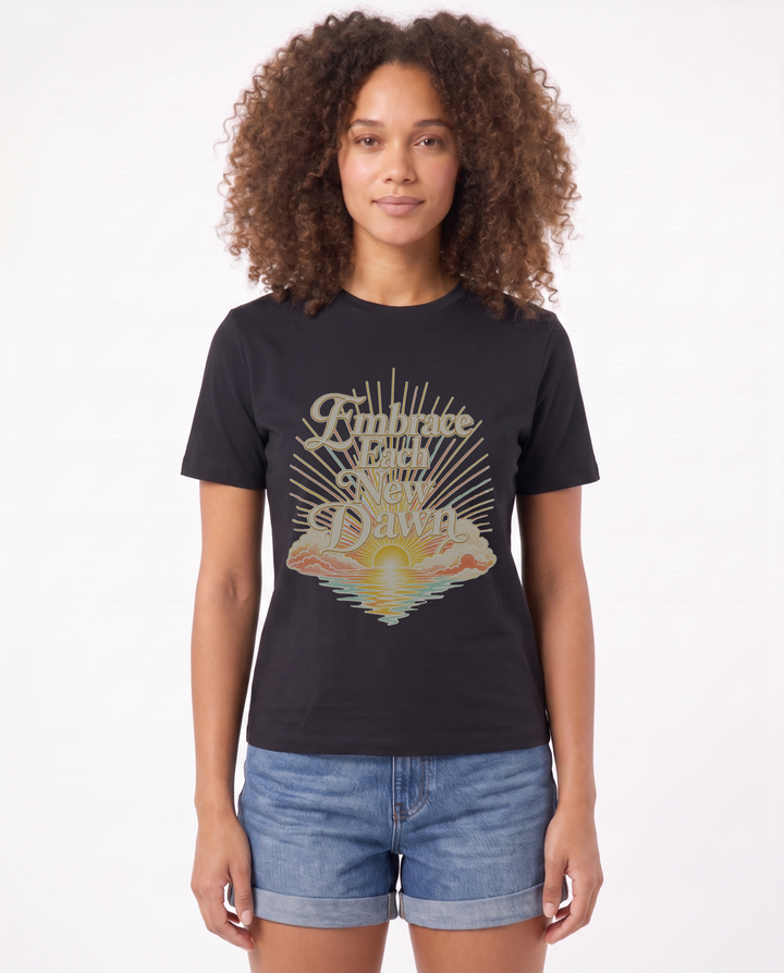 Embrace Each New Dawn Black T-Shirt mockup 1