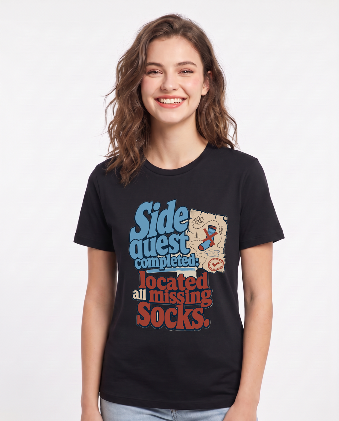 Gaming Women's Black T-Shirt – Side quest completed: located all product image 1