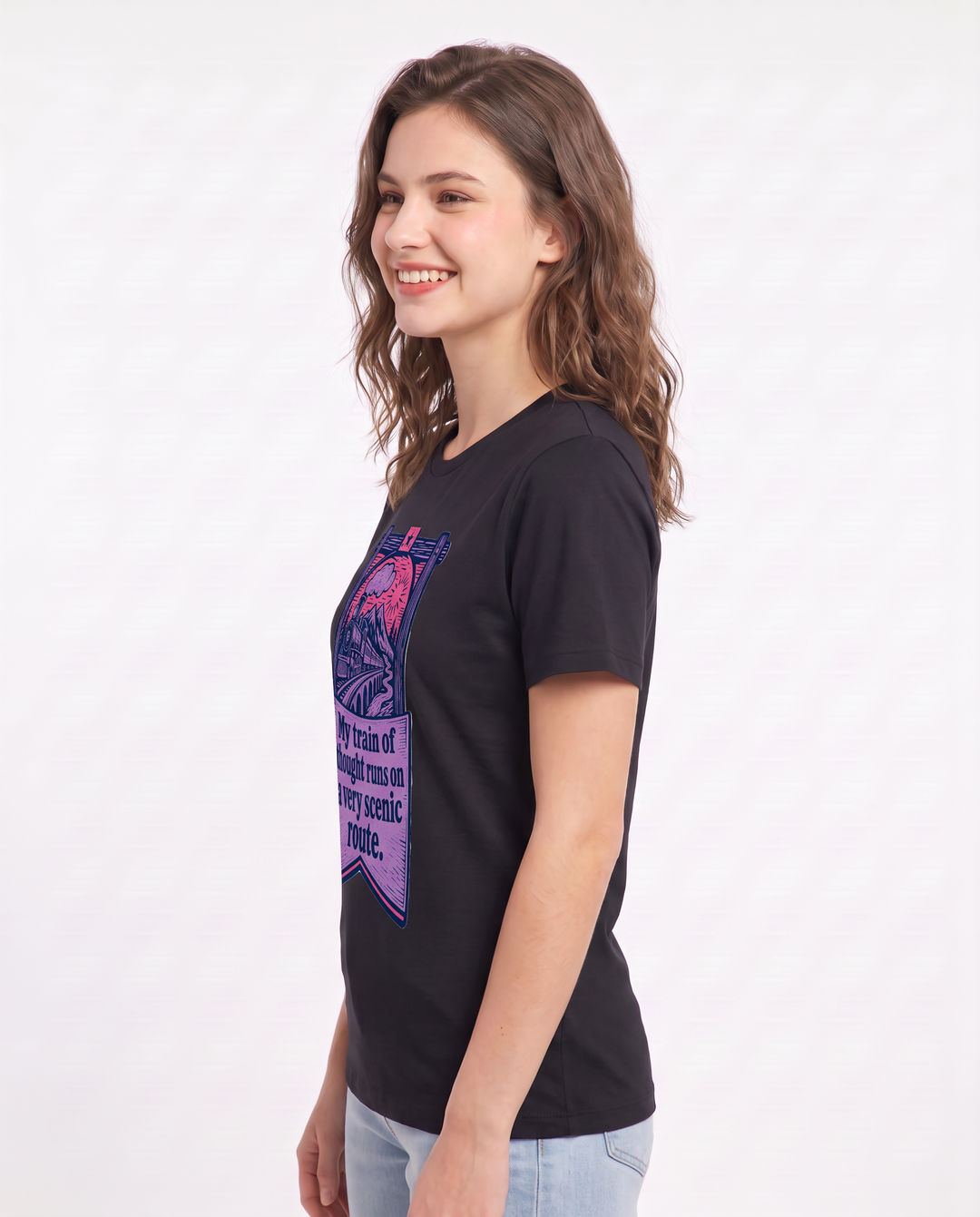 Graphic Women's Black T-Shirt - My train of thought runs on a very product image 2