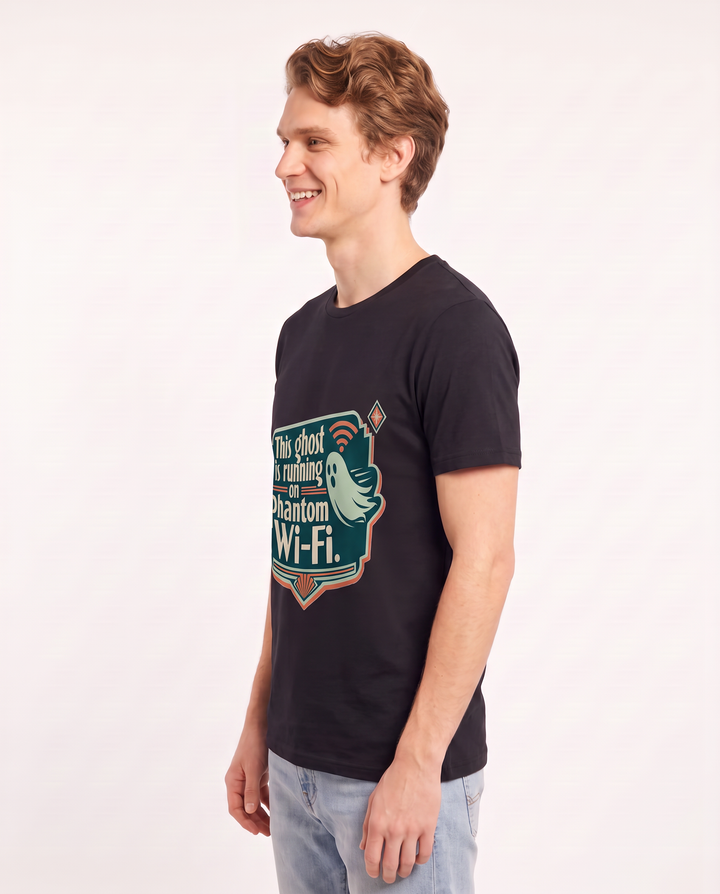 Halloween Men's Black T-Shirt - This ghost is running on phantom product image 2