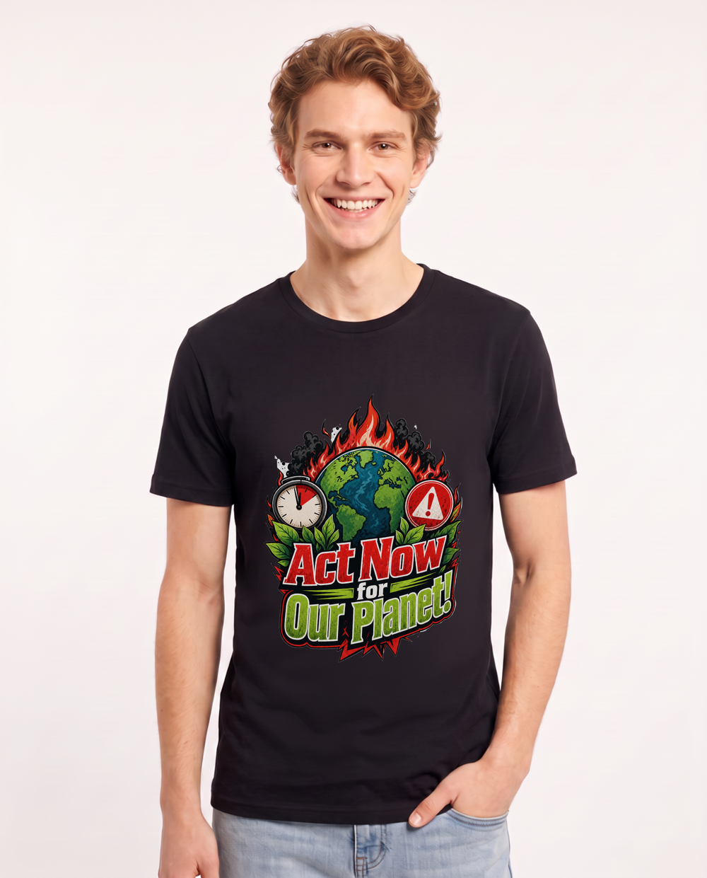 Act Now for Our Planet! Men's Black T-Shirt product image 2