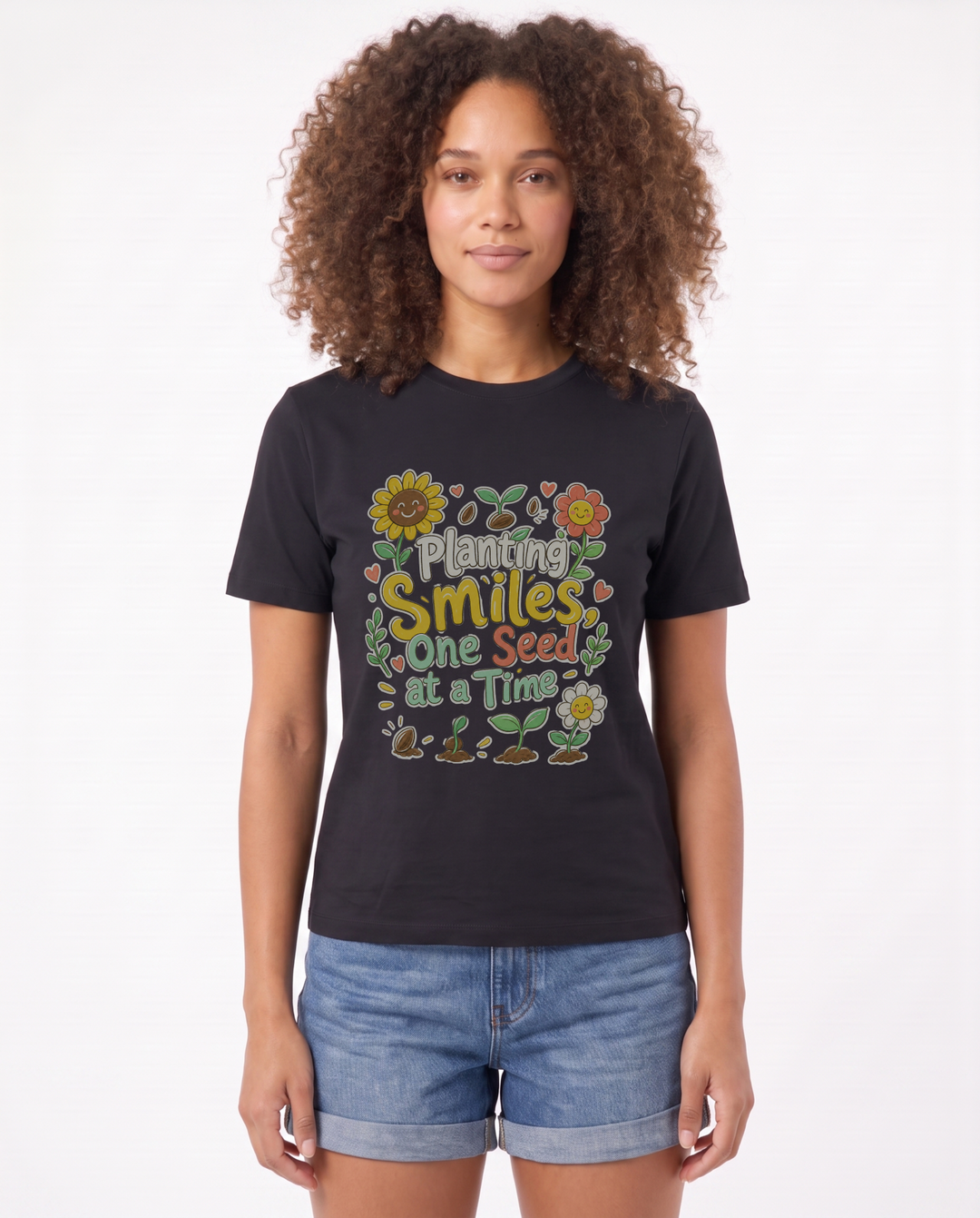 Planting Smiles, One Seed At A Time Black T-Shirt mockup 1