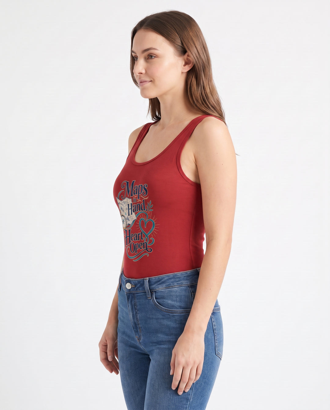 Maps In Hand, Heart Open Sleeveless Tank Bodysuit mockup 2