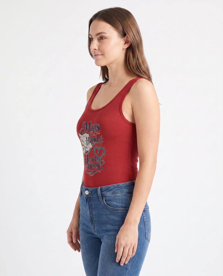 Maps In Hand, Heart Open Sleeveless Tank Bodysuit mockup 2