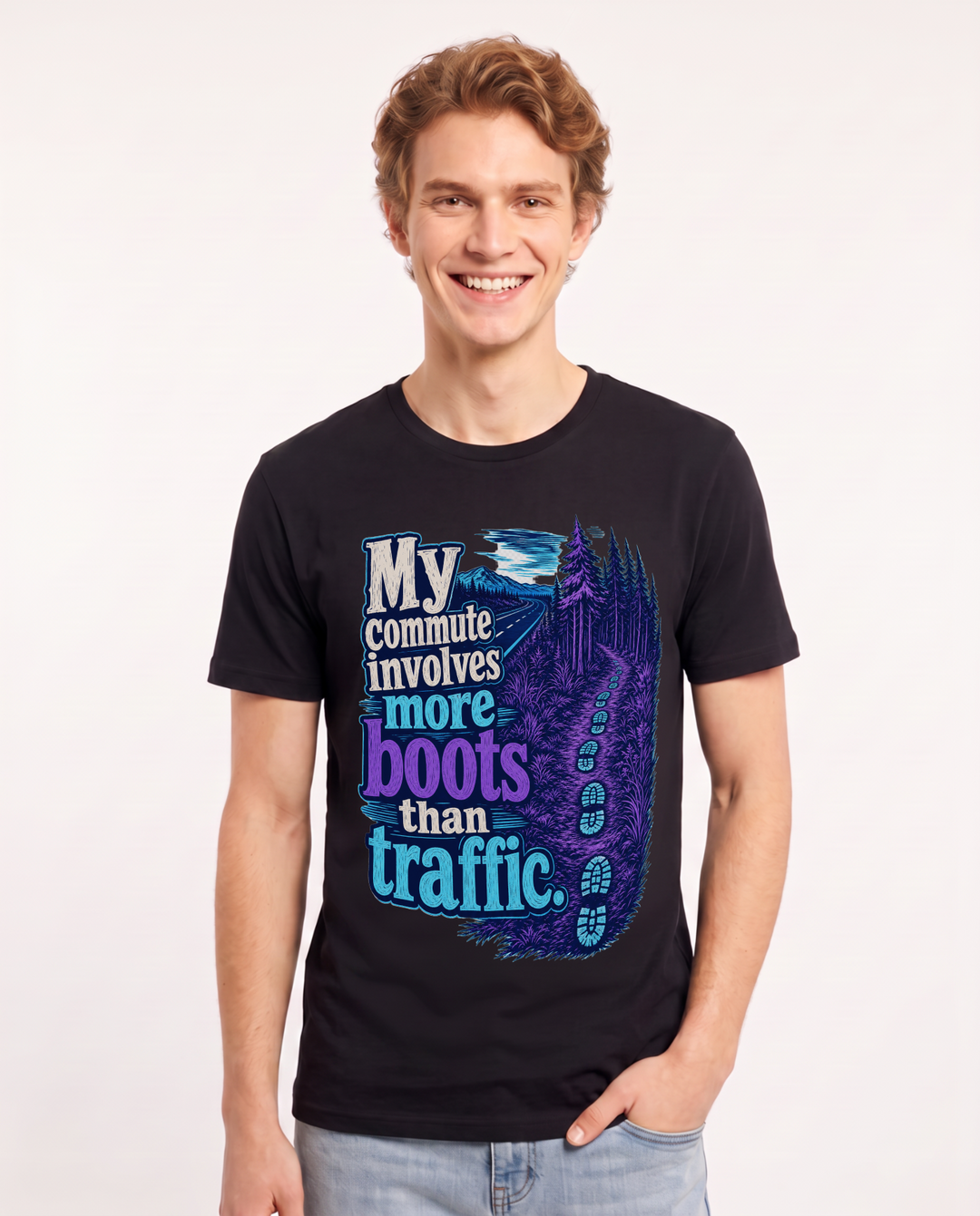 Hunting Men's Black T-Shirt – My commute involves more boots than traffic. product image 1