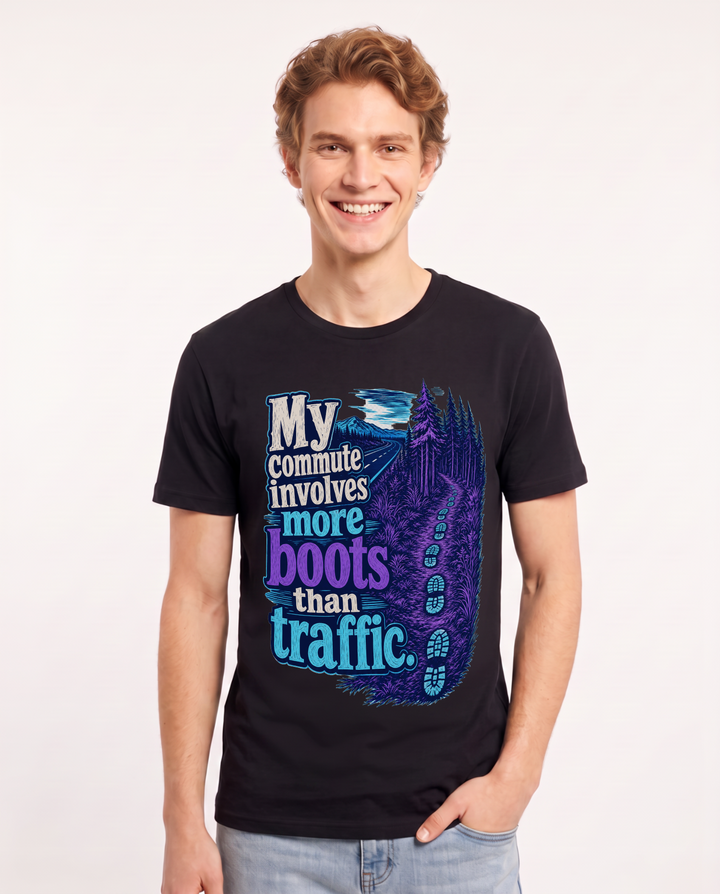 Hunting Men's Black T-Shirt – My commute involves more boots than traffic. product image 1