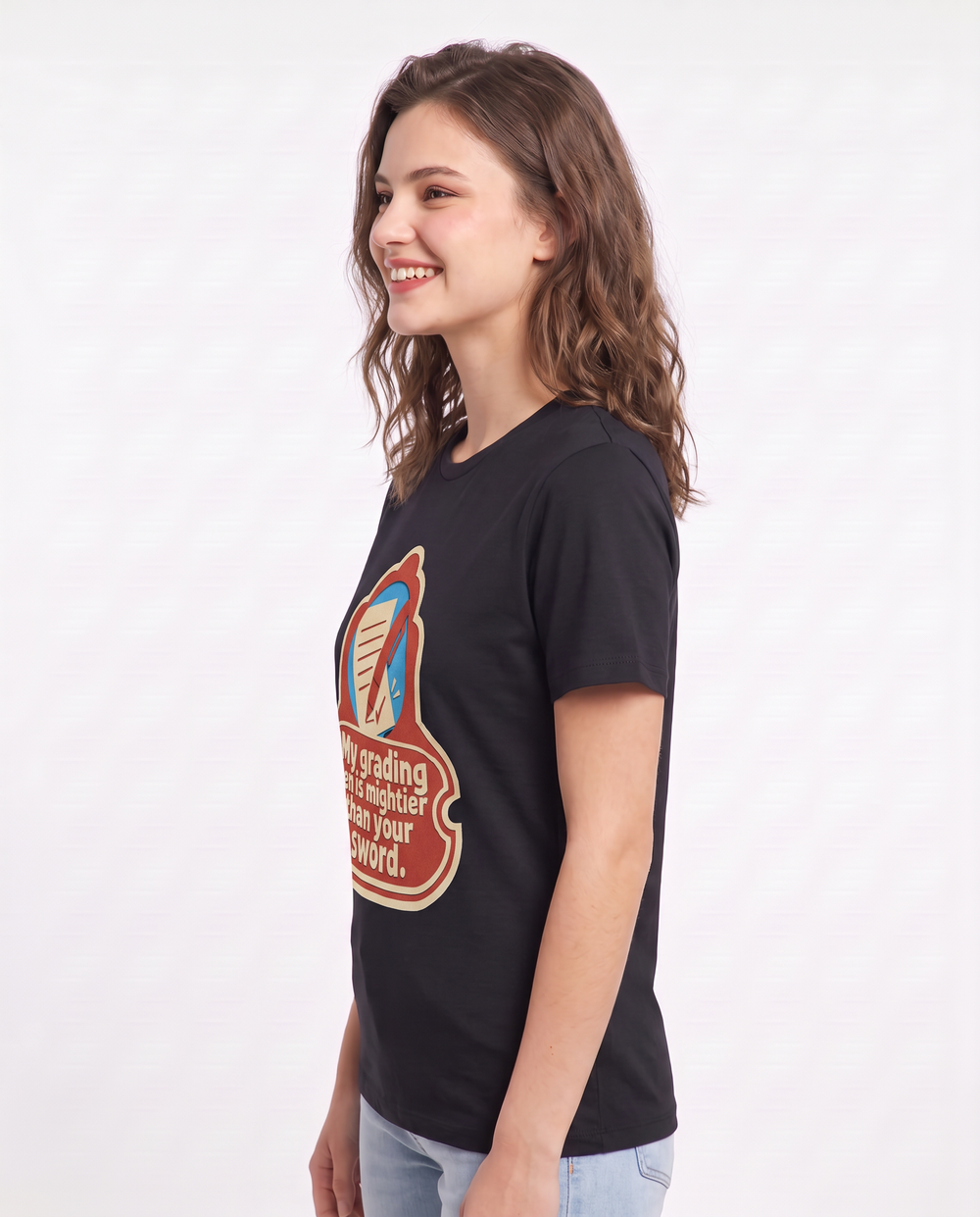 Teacher Gift Women's Black T-Shirt - My grading pen is mightier than product image 2