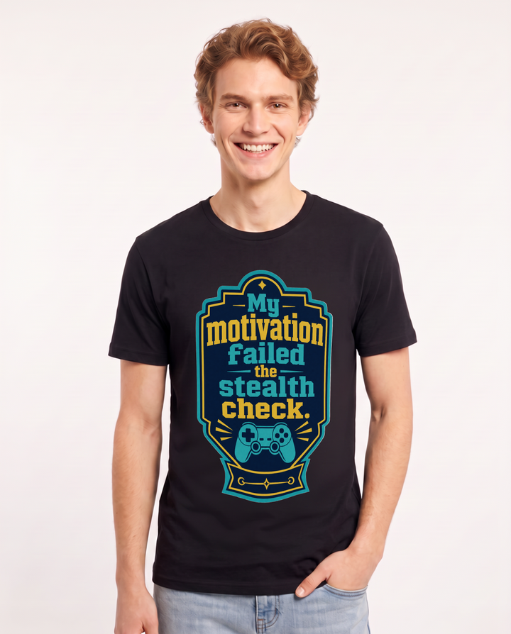 Gaming Men's Black T-Shirt - My motivation failed the stealth check. product image 1