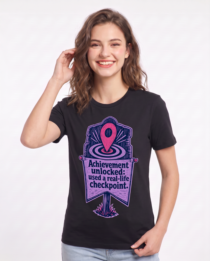 Gaming Women's Black T-Shirt - Achievement unlocked: used a real-life product image 3