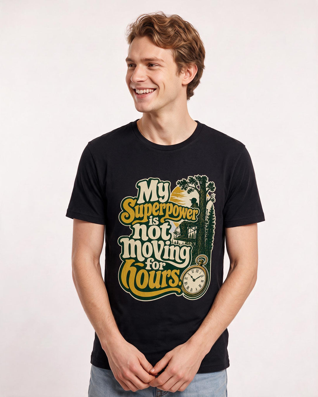 Hunting Men's Black T-Shirt – My superpower is not moving for hours product image 3