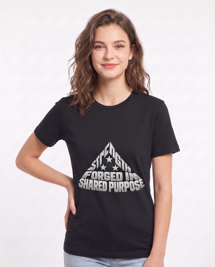 Strength Forged In Shared Purpose Women's Black T-Shirt product image 1