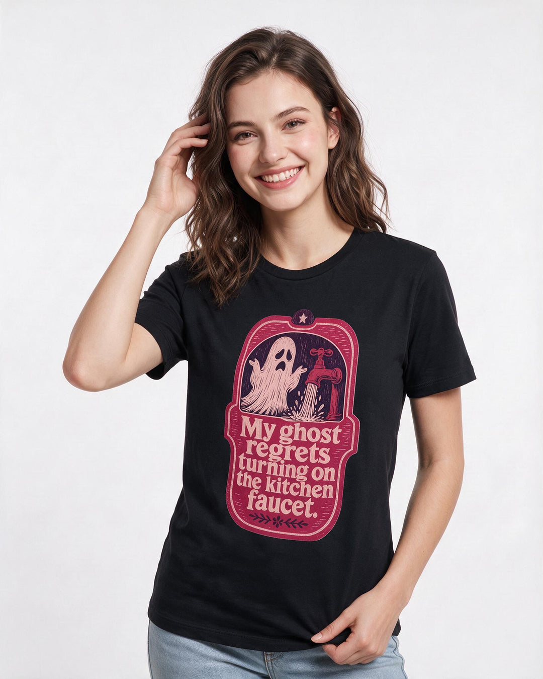 Halloween Women's Black T-Shirt - My ghost regrets turning on the product image 3