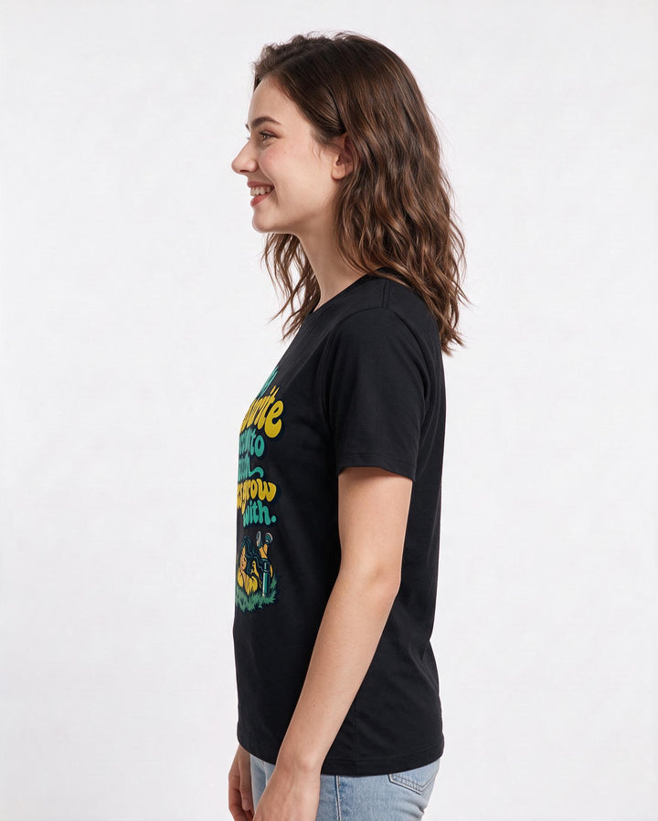 Couples Black T-Shirt for Women – Everyday Expression Graphic Tee product image 2