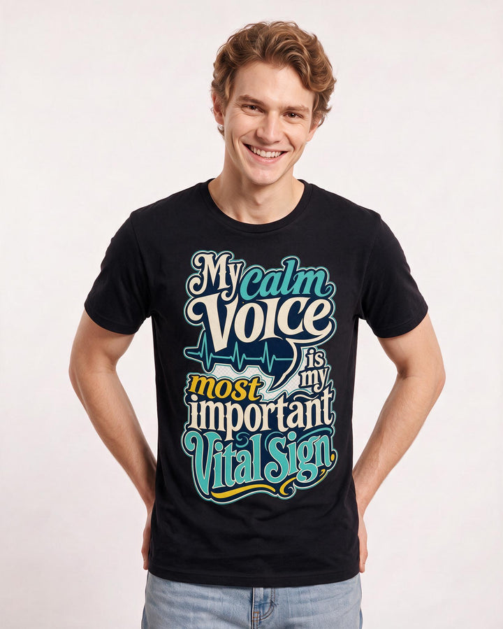 Nurse Men's Black T-Shirt – My calm voice is my most important vital sign. product image 3