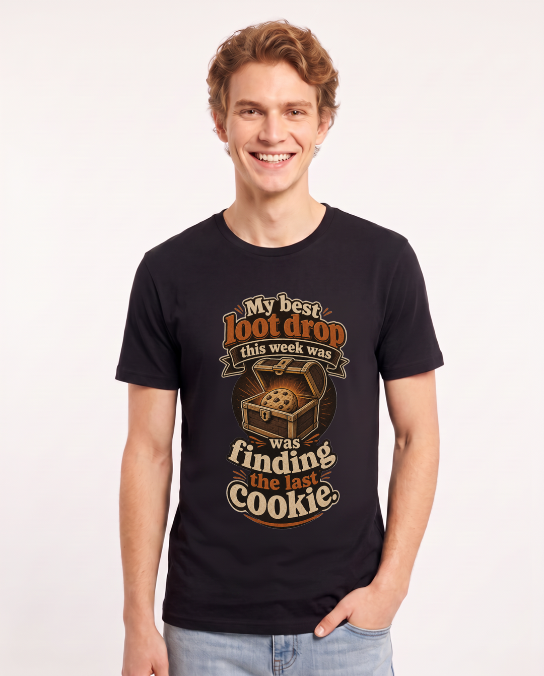 Funny Gaming Men's Black T-Shirt – My best loot drop this week was finding the last cookie product image 1