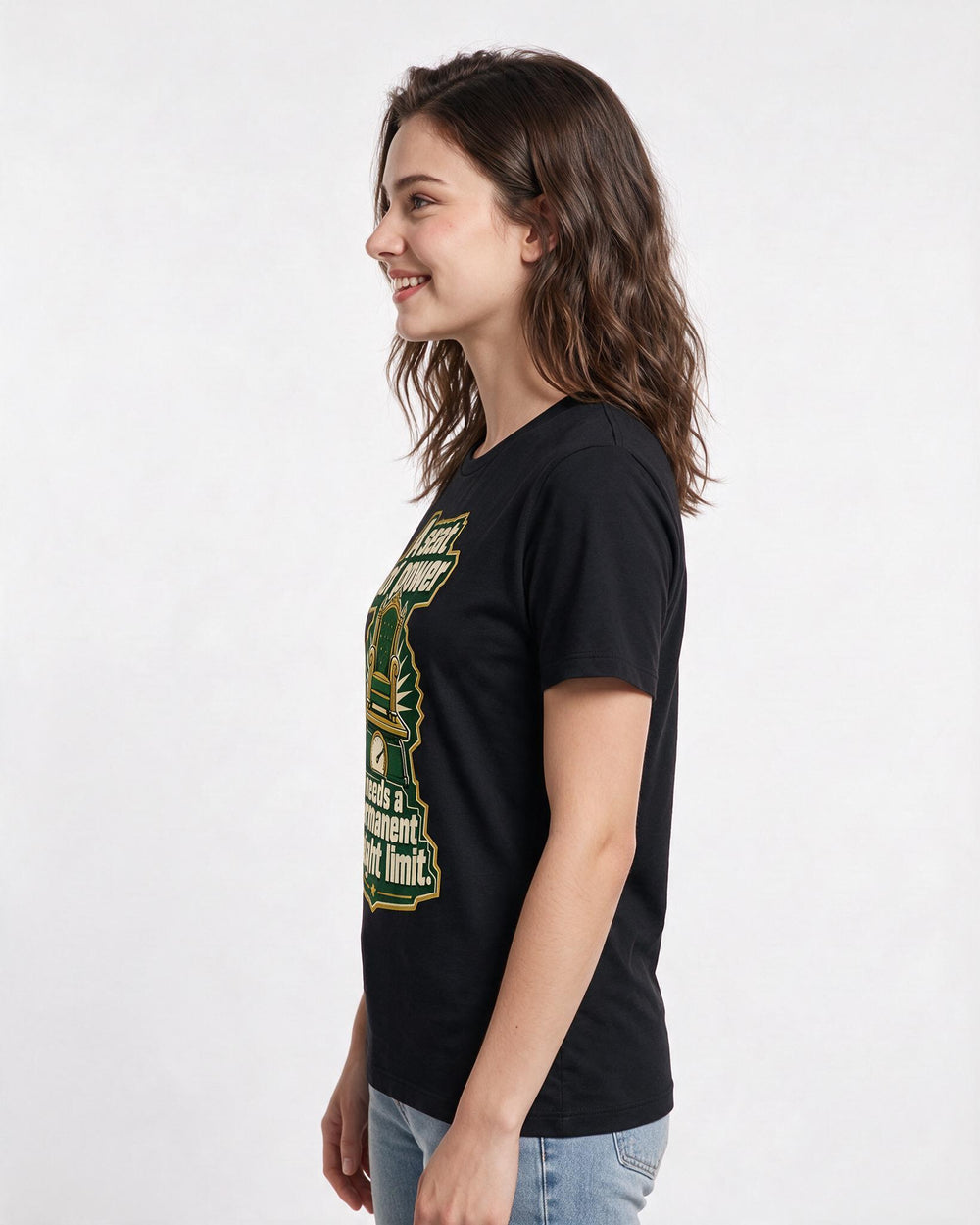 Graphic Women's Black T-Shirt - A seat of power needs a permanent product image 2