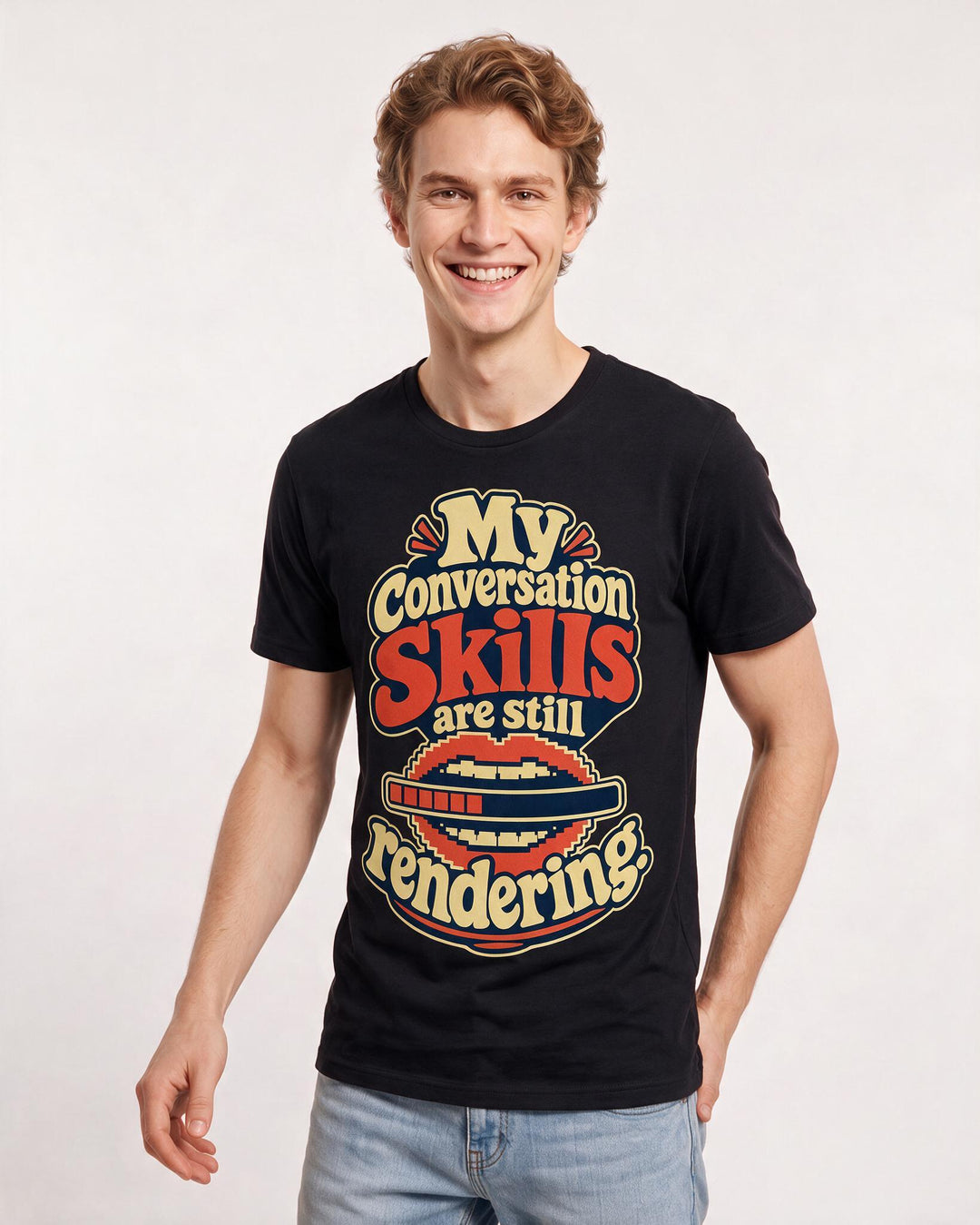 Gaming Men's Black T-Shirt – My conversation skills are still rendering product image 3