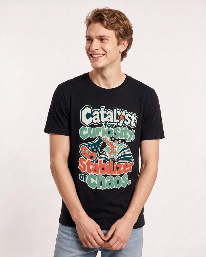 Teacher Men's Black T-Shirt – Catalyst for curiosity, stabilizer of chaos. product image 3
