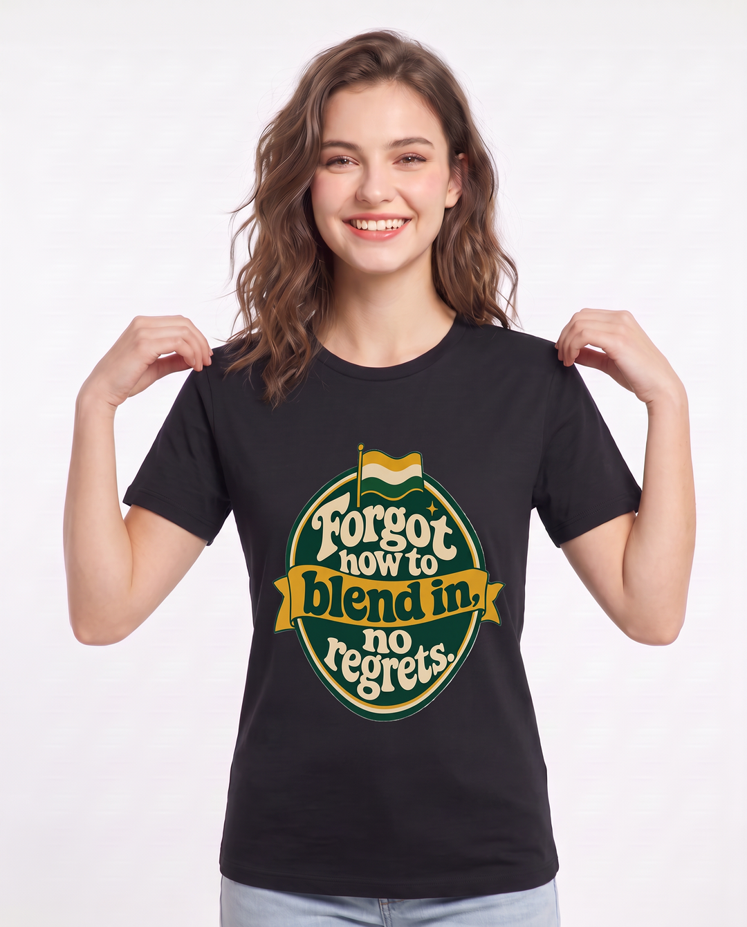 Graphic Women's Black T-Shirt - Forgot how to blend in, no regrets. product image 3