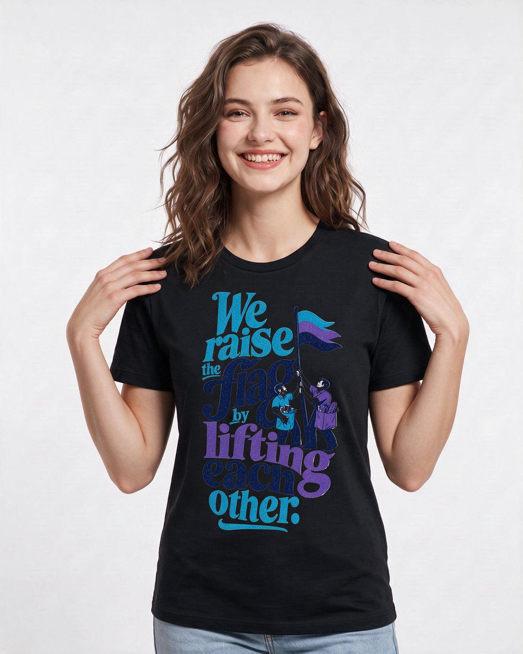 Patriotic Women's Black T-Shirt – We raise the flag by lifting each other. product image 3