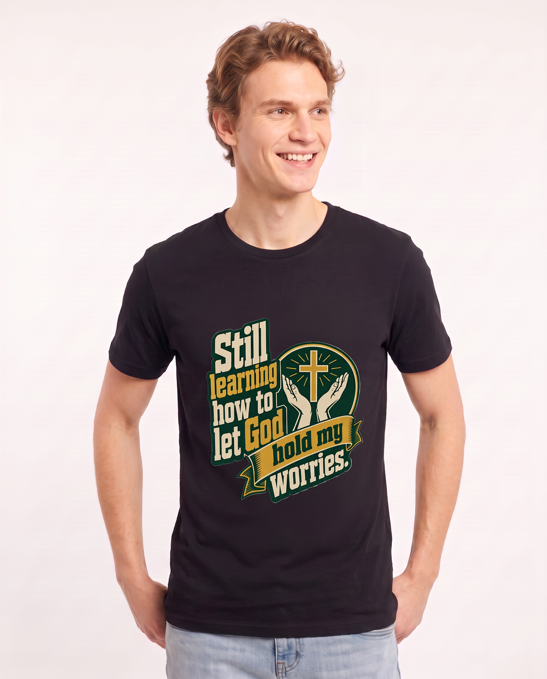 Graphic Men's Black T-Shirt - Still learning how to let God hold my product image 3
