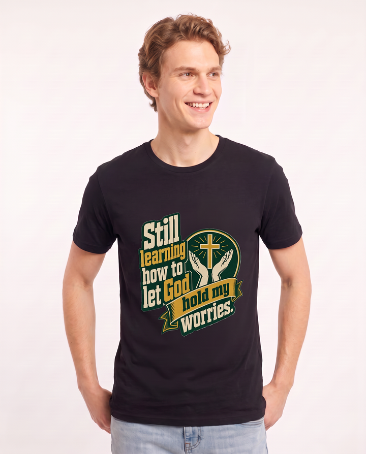Graphic Men's Black T-Shirt - Still learning how to let God hold my product image 3