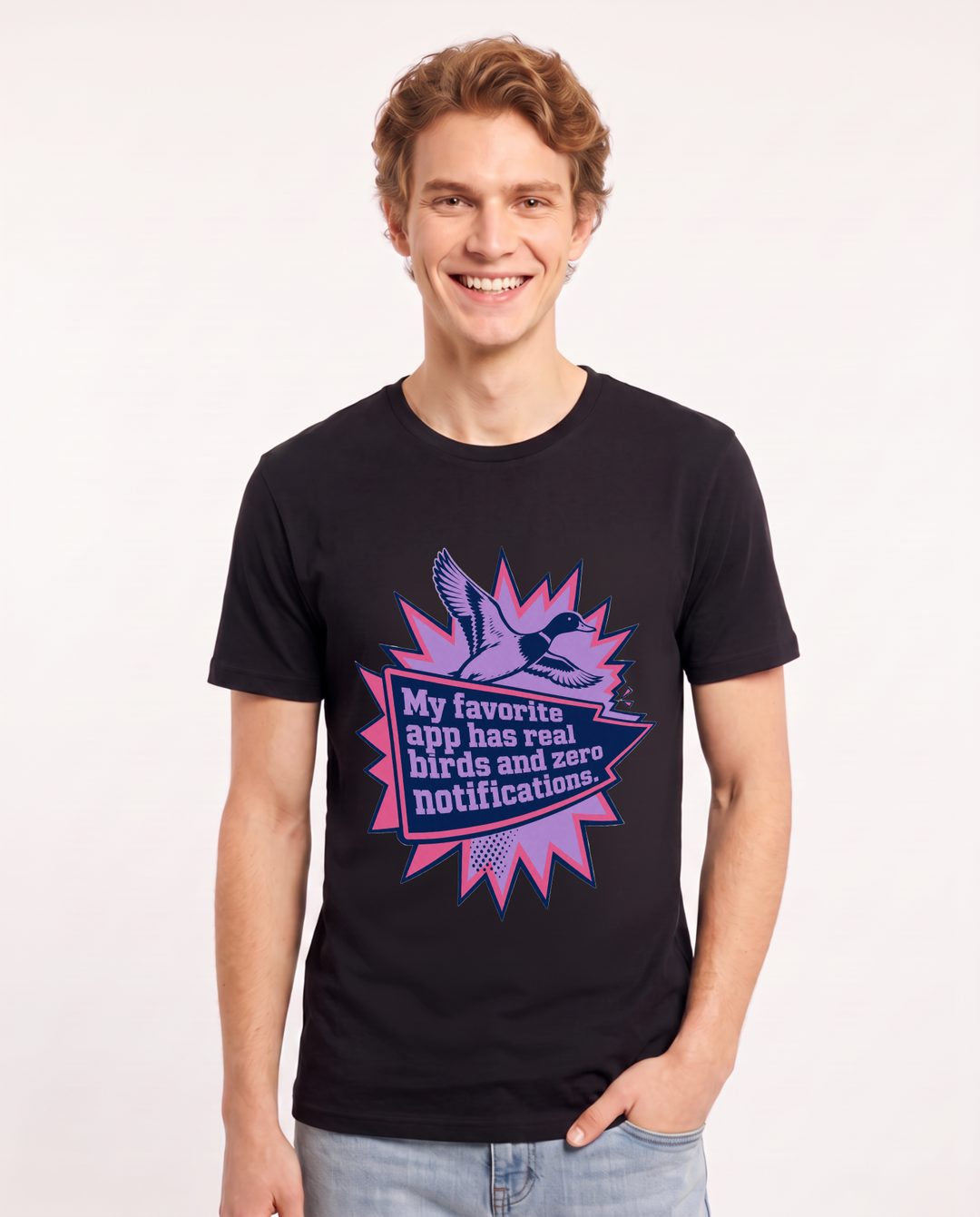 Hunting Men's Black T-Shirt - My favorite app has real birds and zero product image 1