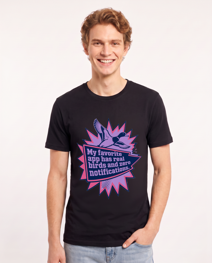 Hunting Men's Black T-Shirt - My favorite app has real birds and zero product image 1