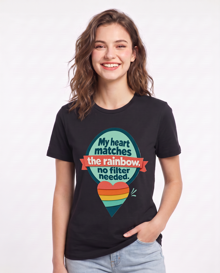 Graphic Women's Black T-Shirt - My heart matches the rainbow, no product image 3