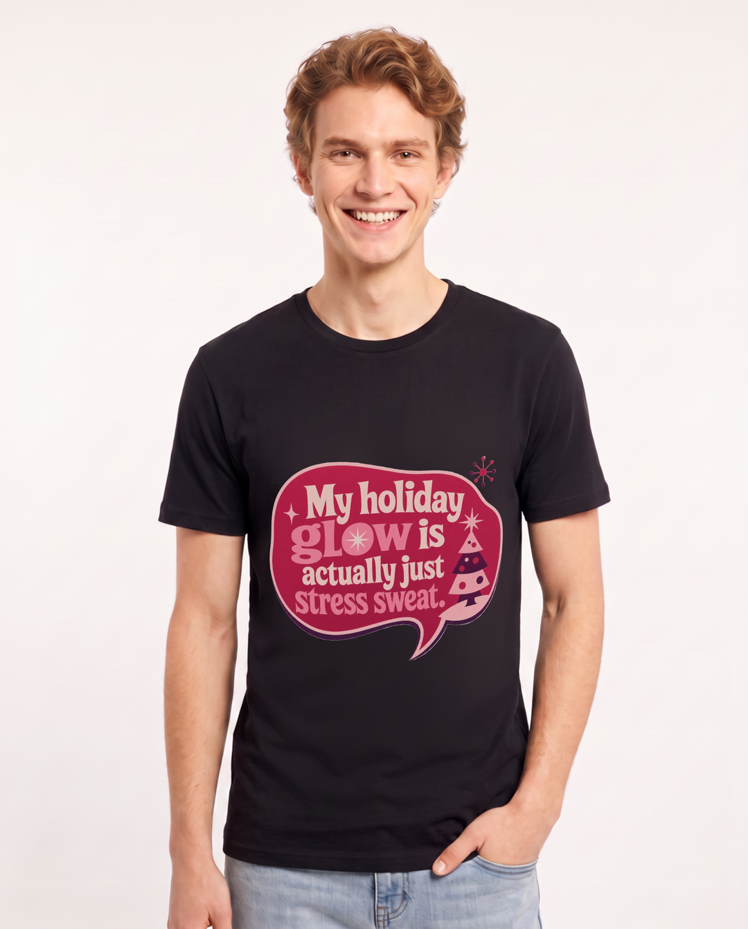 Christmas Men's Black T-Shirt - My holiday glow is actually just product image 1