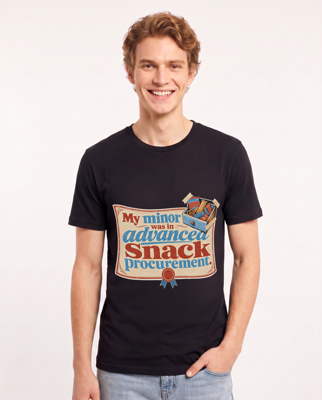 Funny Graduation Men's Black T-Shirt – My minor was in advanced snack procurement. product image 1