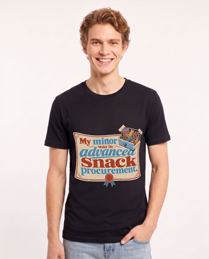 Funny Graduation Men's Black T-Shirt – My minor was in advanced snack procurement. product image 1
