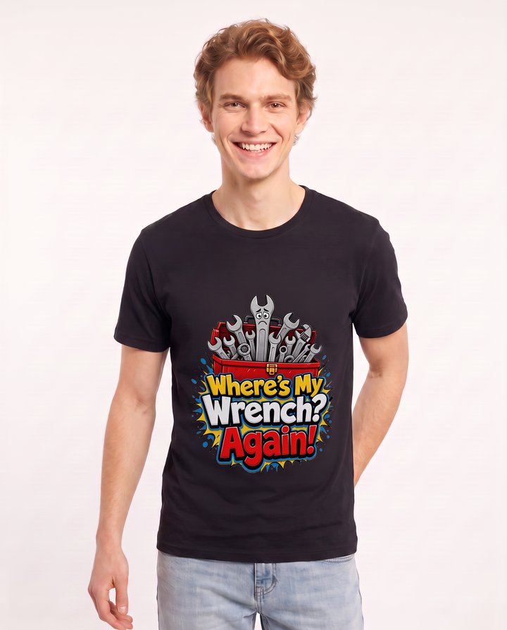 Where's My Wrench? Again! Men's Black T-Shirt product image 1